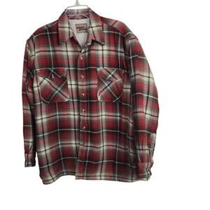 Sports Afield Vtg Red Plaid Quilted Flannel  Fleece Chore Barn Overshirt Lined L